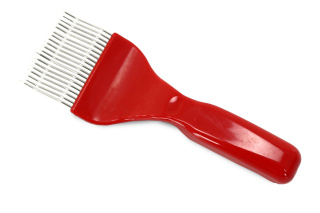 Odsklepiacz widelcowy, rączka plastikowa czerwona, gięty 19 igieł