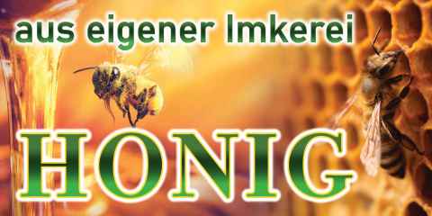 Baner reklamowy niemieckojęzyczny zielony z napisem i pszczołami new 2x1 Baner reklamowy niemieckojęzyczny zielony z napisem i pszczołami new 2x1